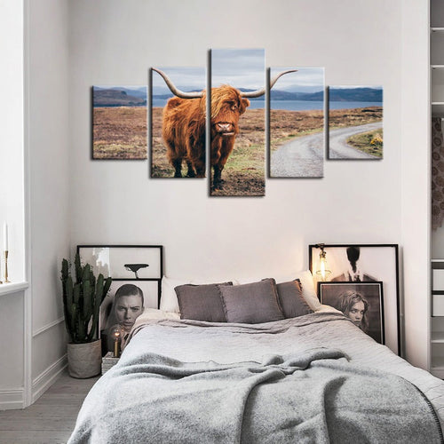 5 Piece Beautiful Brown Cow - Canvas Wall Art Painting | Bowlift
