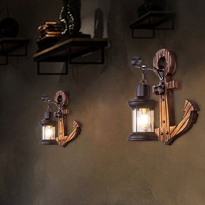 BowLift | Rustic Wood Anchor Wall Lamp with Lantern