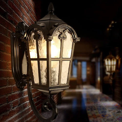 European Retro Glass Aluminum Lantern Outdoor Waterproof 1-Light Wall Sconce Lamp | Bowlift