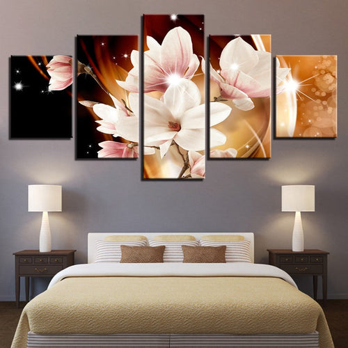 5 Piece Orange Background White Flower - Canvas Wall Art Painting | Bowlift