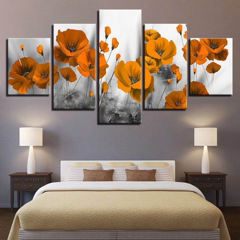 5 Piece Orange Flower - Canvas Wall Art Painting | Bowlift