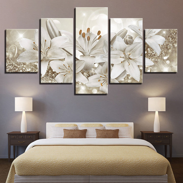 Glittering White Lilies 5 Piece - Canvas Wall Art Painting | Bowlift