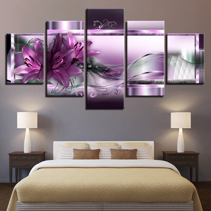 5 Piece Purple Tulip Flower - Canvas Wall Art Painting | Bowlift