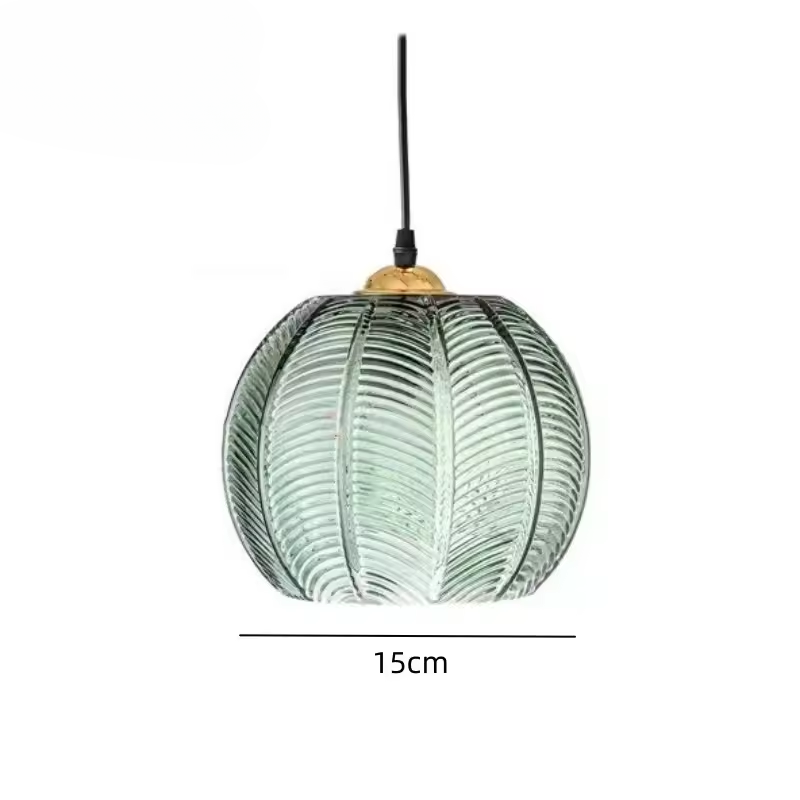 BowLift | Scandinavian Glass Pendant Lamp with Green Leaf Pattern