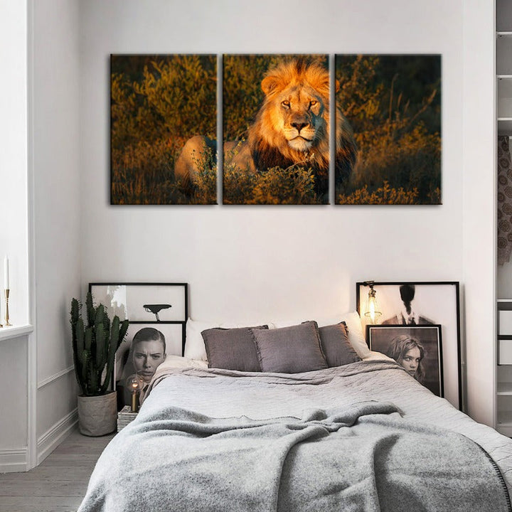 Divine Sunset Lion-Canvas Wall Art Painting 3 Pieces | Bowlift