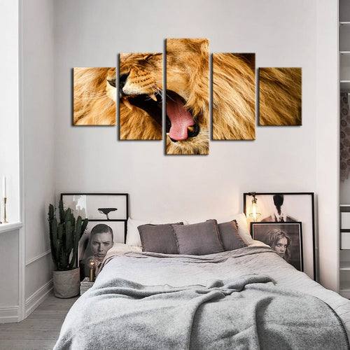 5 Piece Enraged Lion's Roar - Canvas Wall Art Painting | Bowlift