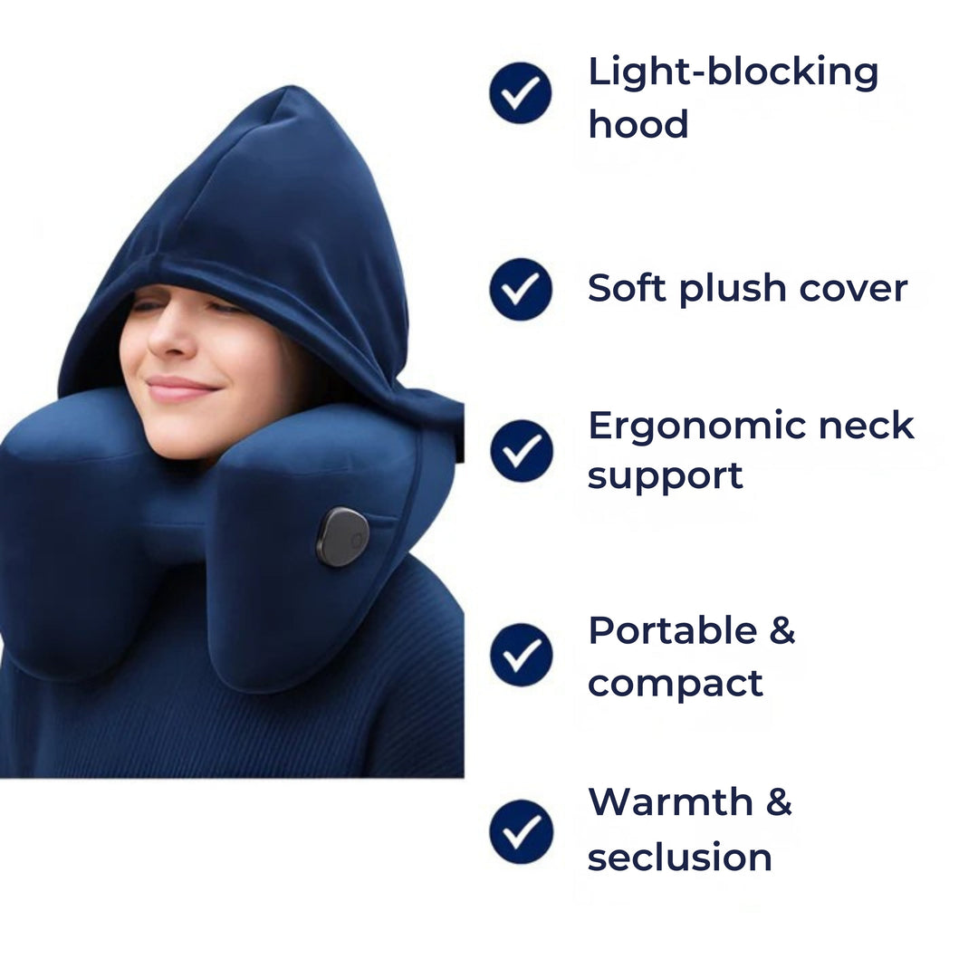 Light-Blocking Hood – Soft Plush Cover – Ergonomic Neck Support – Portable Comfort For Long Journeys Bowlift