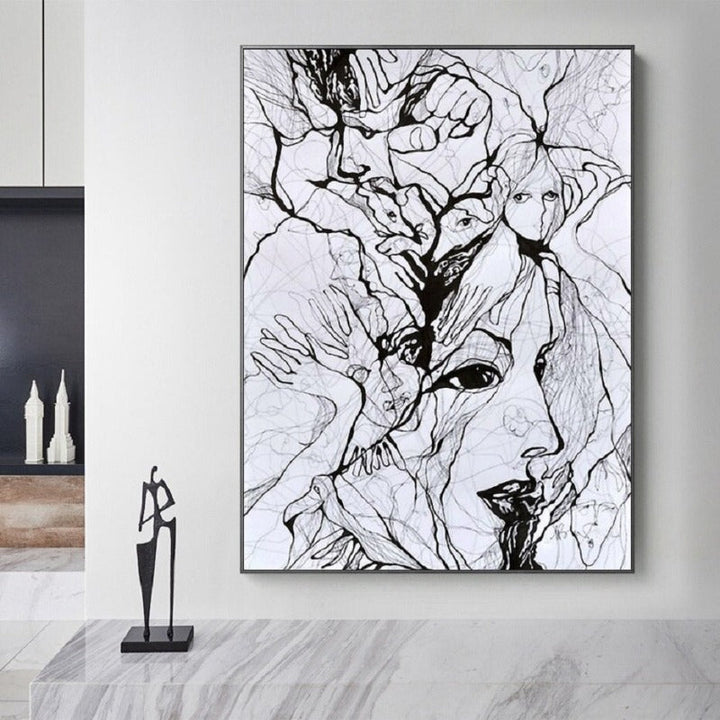 Ink Figure Face - Canvas Wall Art Painting | Bowlift