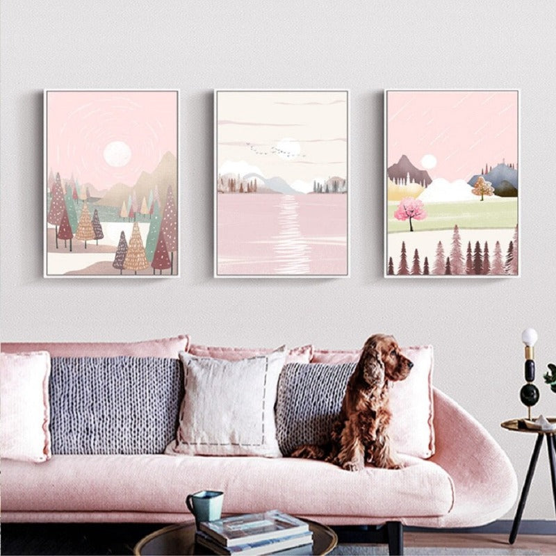 Dreamy Pink Landscape - Canvas Wall Art Painting | Bowlift