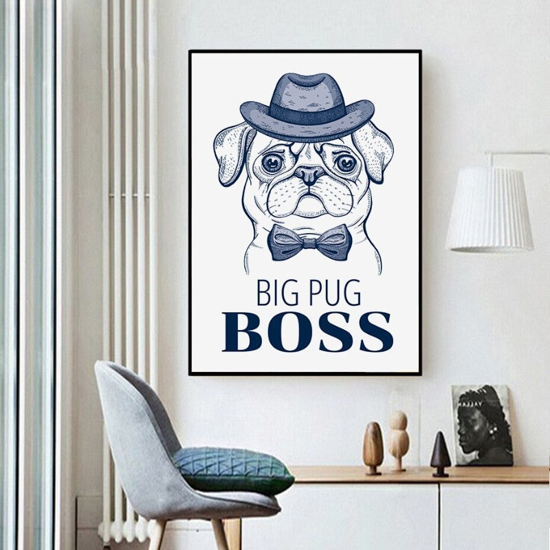 Pug Dog With Hat Bow Tie - Canvas Wall Art Painting | Bowlift