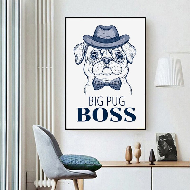 Pug Dog With Hat Bow Tie - Canvas Wall Art Painting | Bowlift