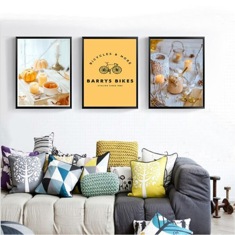 Nordic Modern Yellow Pumpkin Bicycle - Canvas Wall Art Painting | Bowlift