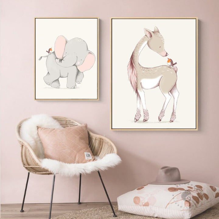 Modern Cartoon Little Animals - Canvas Wall Art Painting | Bowlift