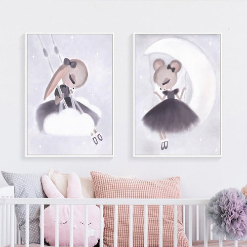 Sweet Pink Unicorn Girls - Canvas Wall Art Painting | Bowlift
