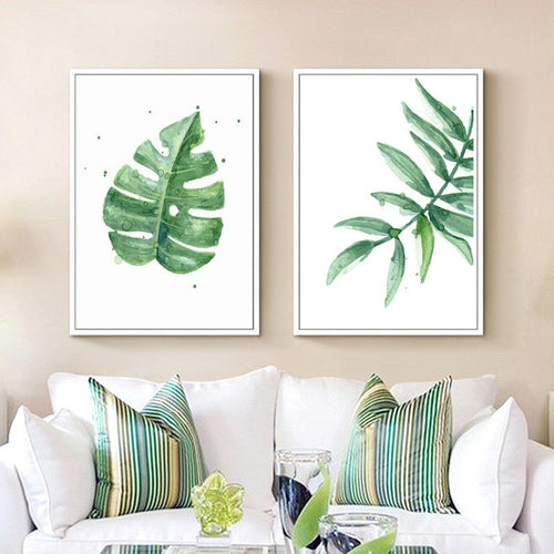 Tropical Green Leaves Plants - Canvas Wall Art Painting | Bowlift