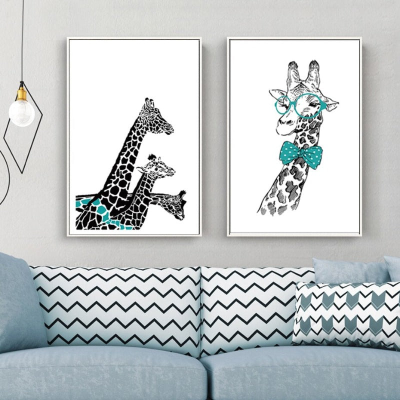 Minimalist Animals Giraffe Tie Nordic Poster - Canvas Wall Art Painting | Bowlift
