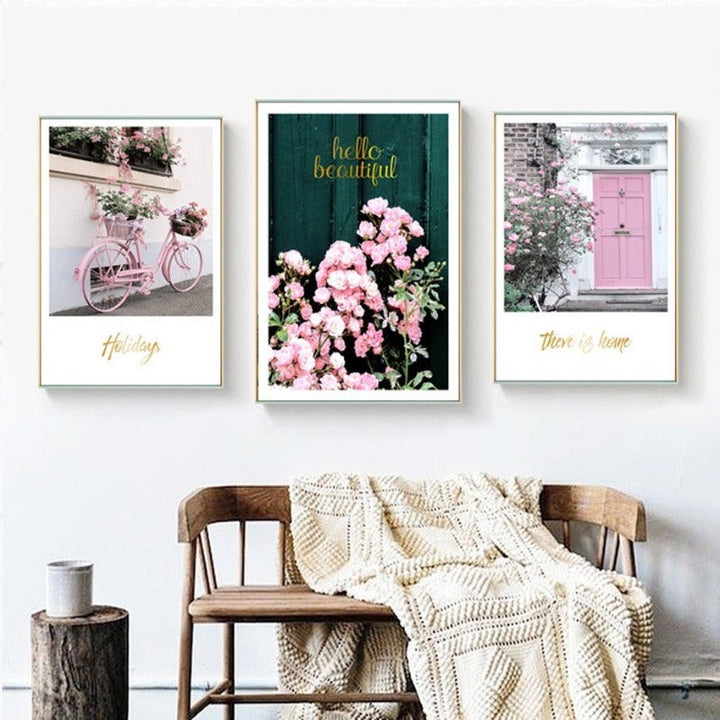 Modern Pink Floral Beautiful Pastoral Posters Prints- Canvas Wall Art Painting | Bowlift