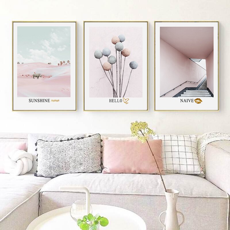 Light Pink Nordic Abstract Scene Gallery - Canvas Wall Art Painting | Bowlift