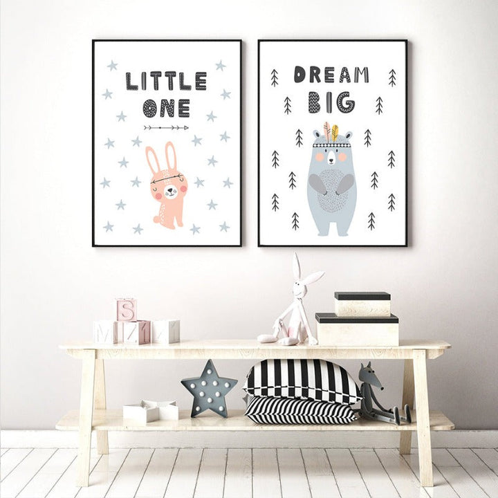 Little Woodland Animals Owl Gox Bear - Canvas Wall Art Painting | Bowlift