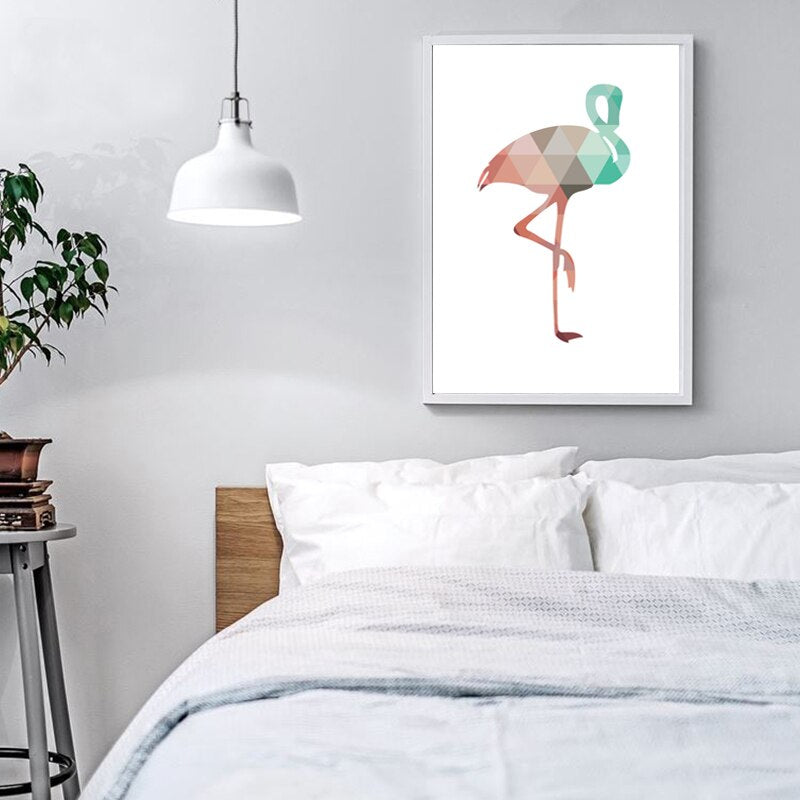 Flamingo Geometric Triangle Nursery Wall Art Painting on - Canvas Wall Art Painting | Bowlift