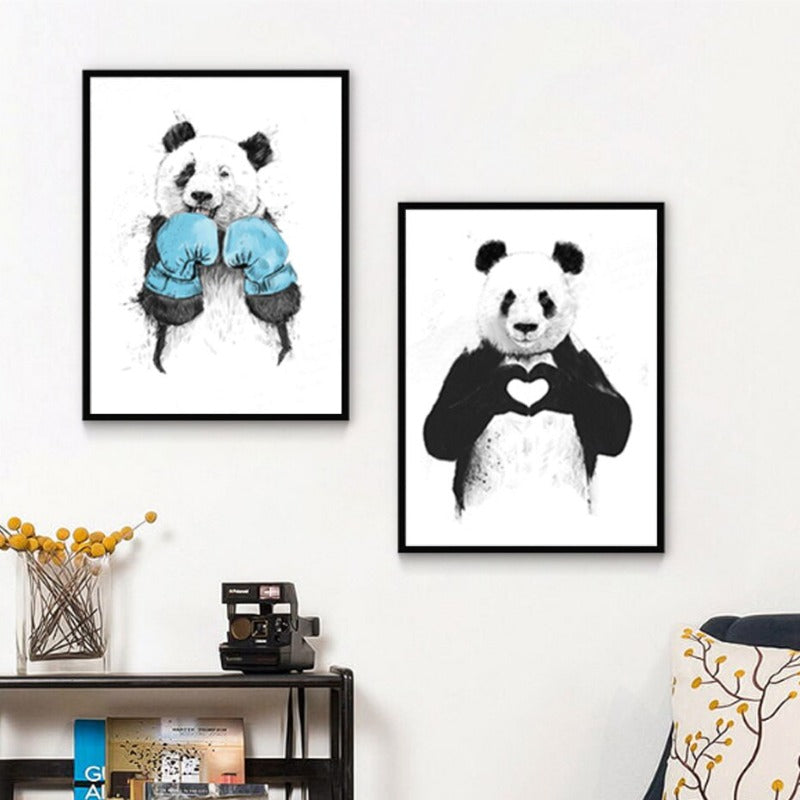 Funny Boxing Panda Animal Banksy - Canvas Wall Art Painting | Bowlift