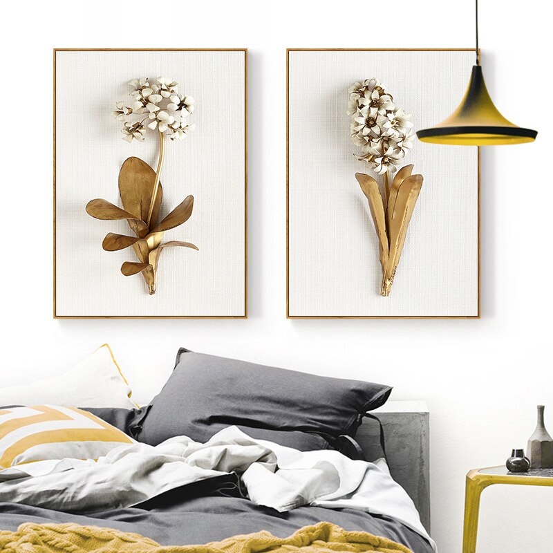 Modern Nordic Leaf Flower Poster - Canvas Wall Art Painting | Bowlift