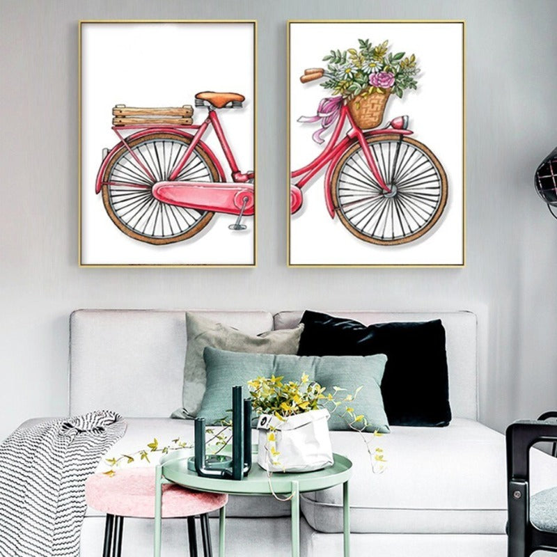 Modern Romantic Bicycle Flowers - Canvas Wall Art Painting | Bowlift