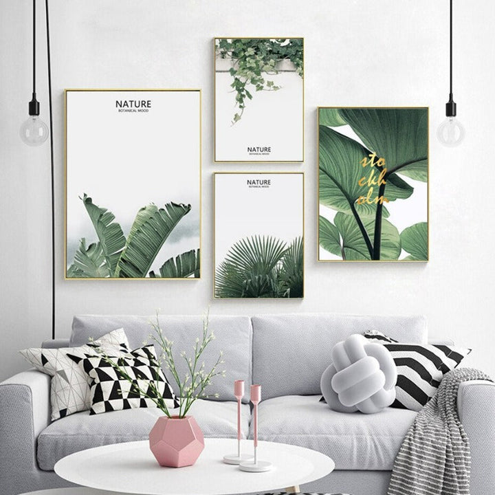 Nordic Nature Tropical Green Leaf - Canvas Wall Art Painting | Bowlift