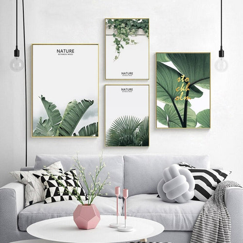 Nordic Nature Tropical Green Leaf - Canvas Wall Art Painting | Bowlift