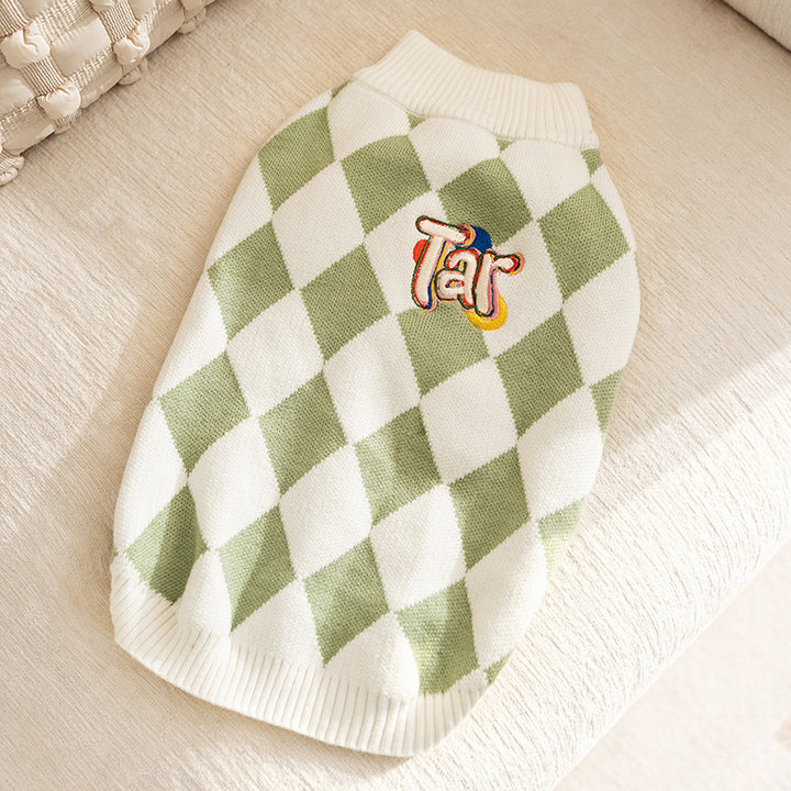 Quilted dog coat with cartoon design