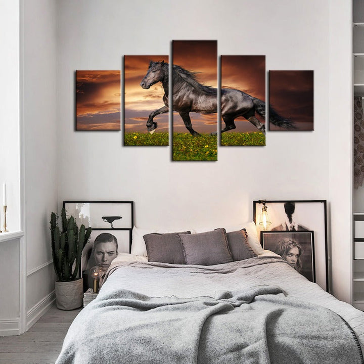 5 Piece Running Horses - Canvas Wall Art Painting | Bowlift