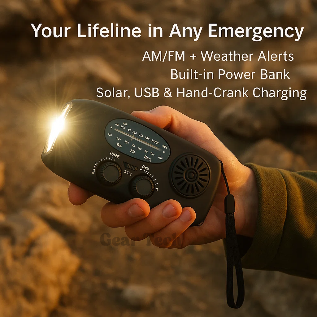 BowLift | Portable Wind-Up Radio | AM/FM, Weather Broadcasts & Built-In Power Bank for Emergency Preparedness
