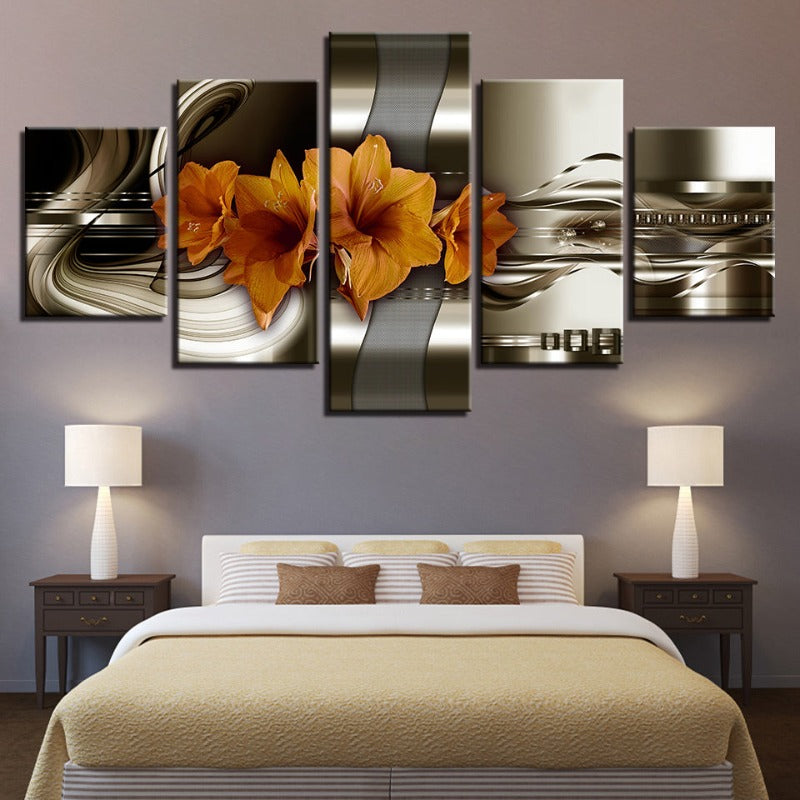 5 Piece Brown Undertone Yellow Flower - Canvas Wall Art Painting | Bowlift