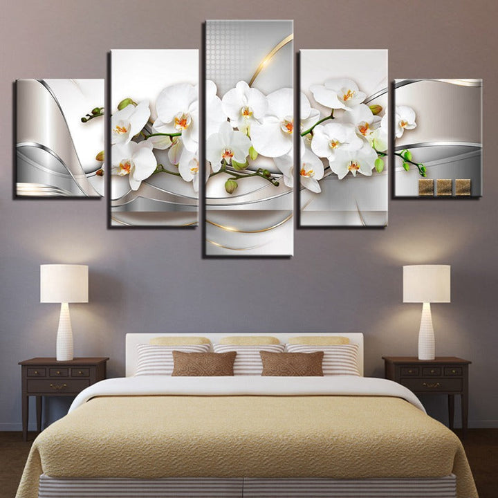 5 Piece Golden Hue White Flower - Canvas Wall Art Painting | Bowlift