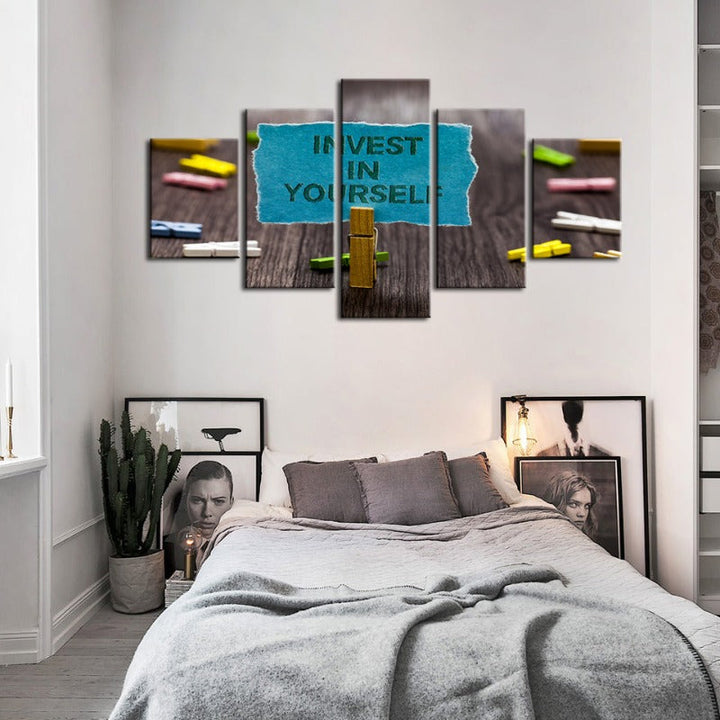 5 Piece Invest In Yourself - Canvas Wall Art Painting | Bowlift