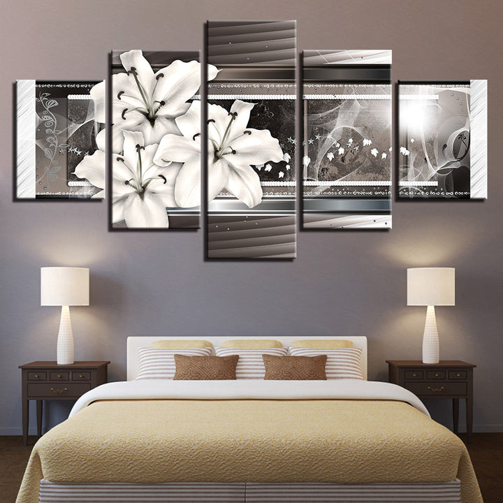 5 Piece White & Silver Flower - Canvas Wall Art Painting | Bowlift