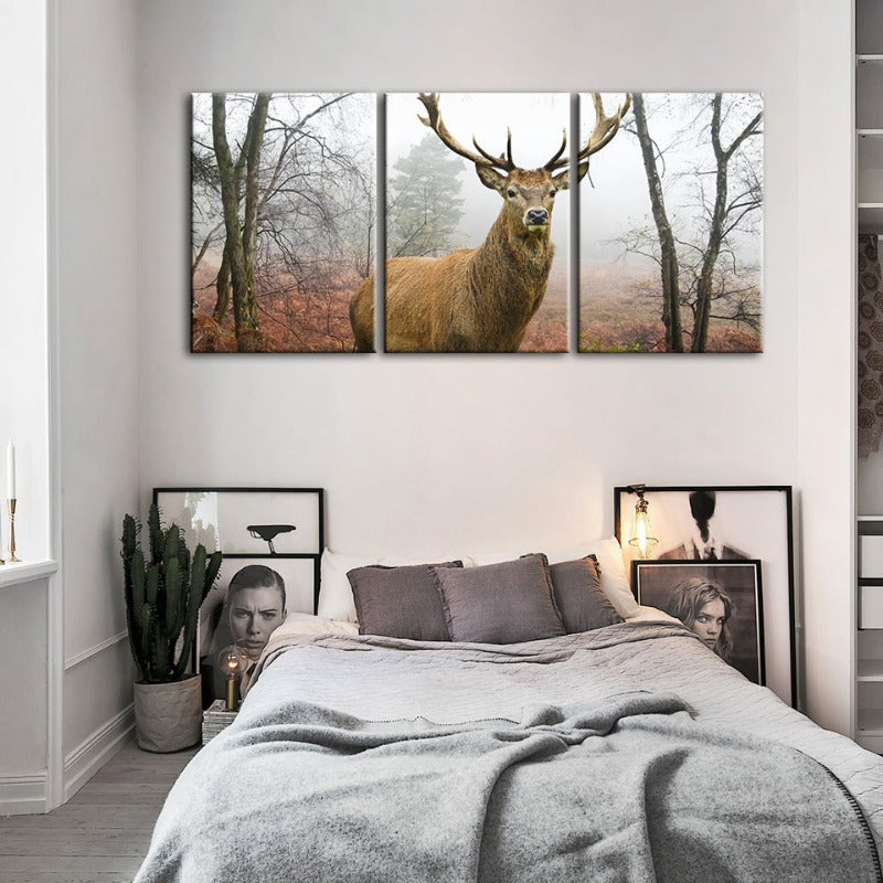 Misty Fall Deer-Canvas Wall Art Painting 3 Pieces | Bowlift