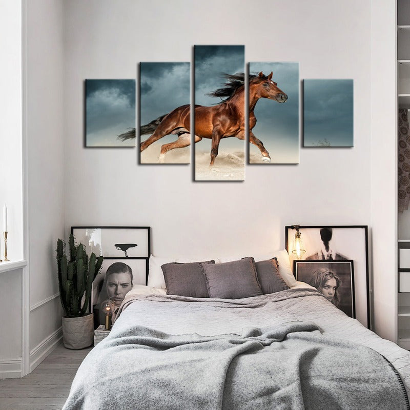 5 Piece Brown Horse in Desert - Canvas Wall Art Painting | Bowlift