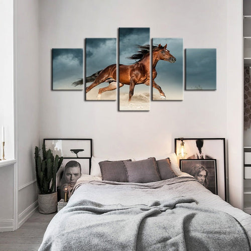 5 Piece Brown Horse in Desert - Canvas Wall Art Painting | Bowlift