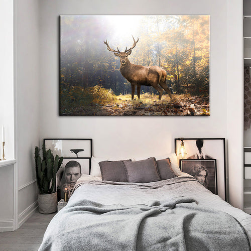 Majestic Deer In The Woods - Canvas Wall Art Painting | Bowlift