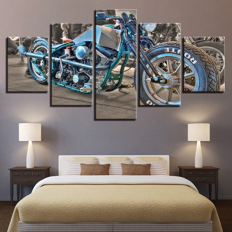 5 Piece Close Up Blue Rider Bike - Canvas Wall Art Painting | Bowlift