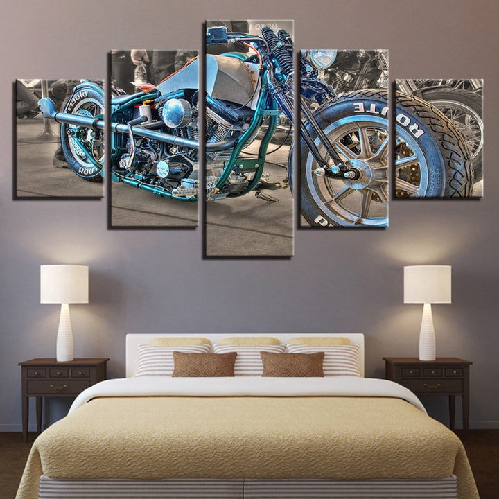 5 Piece Close Up Blue Rider Bike - Canvas Wall Art Painting | Bowlift