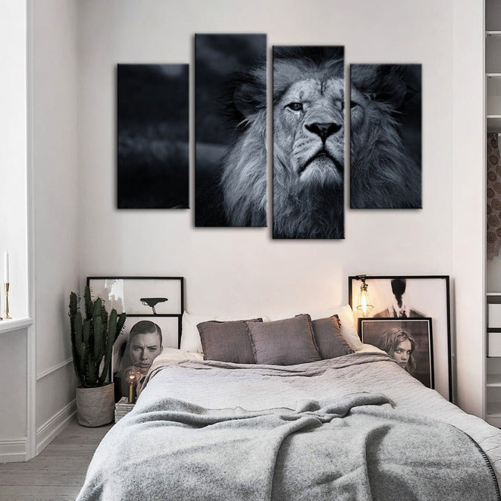 4 Piece Grayscale Concerned Lion - Canvas Wall Art Painting | Bowlift