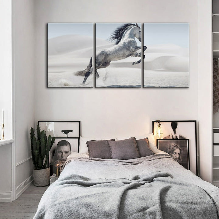 Jumping White Horse-Canvas Wall Art Painting 3 Pieces | Bowlift