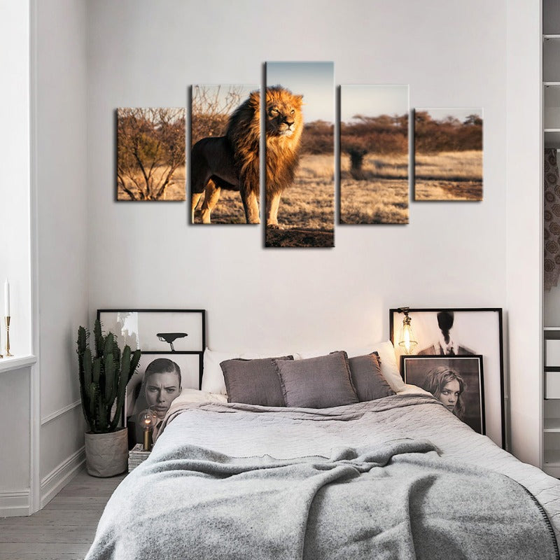 5 Piece Majestic Lion Bathed In Sunlight - Canvas Wall Art Paintings | Bowlift