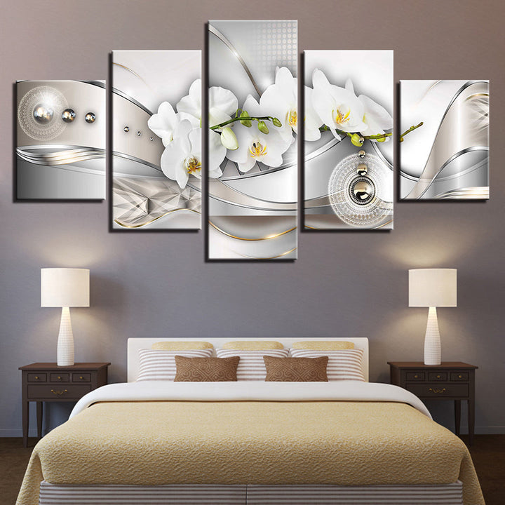 White Orchids And Metal Beads 5 Piece - Canvas Wall Art Painting | Bowlift