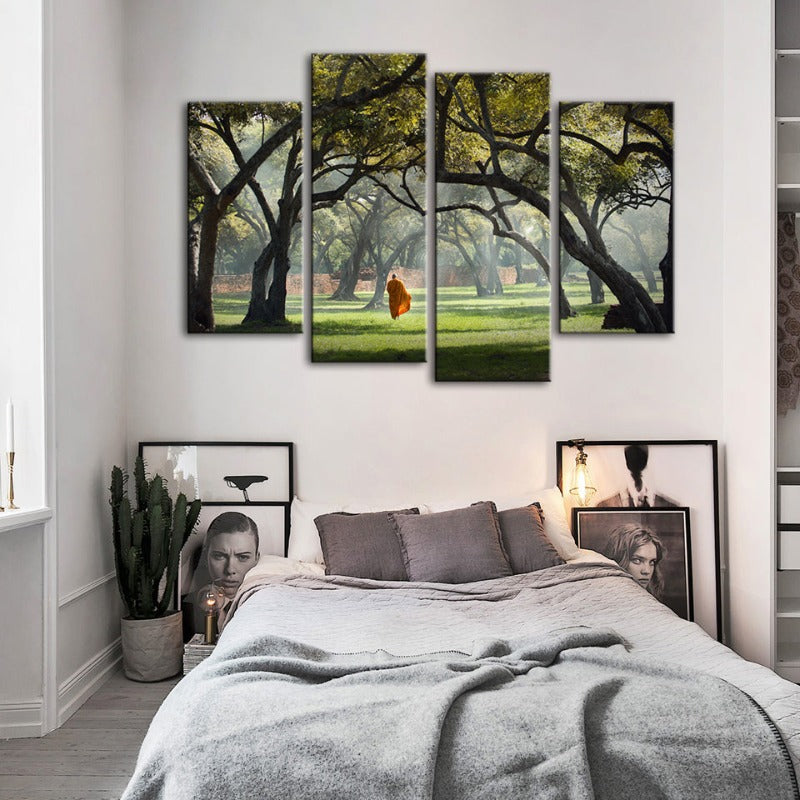 4 Piece Peaceful Monk Walking - Canvas Wall Art Painting | Bowlift