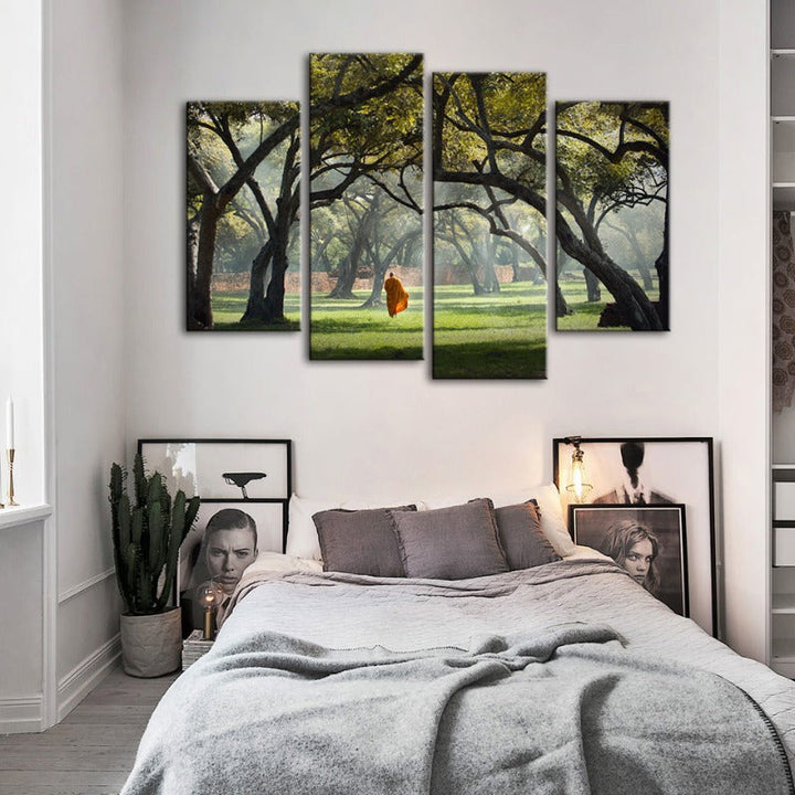 4 Piece Peaceful Monk Walking - Canvas Wall Art Painting | Bowlift