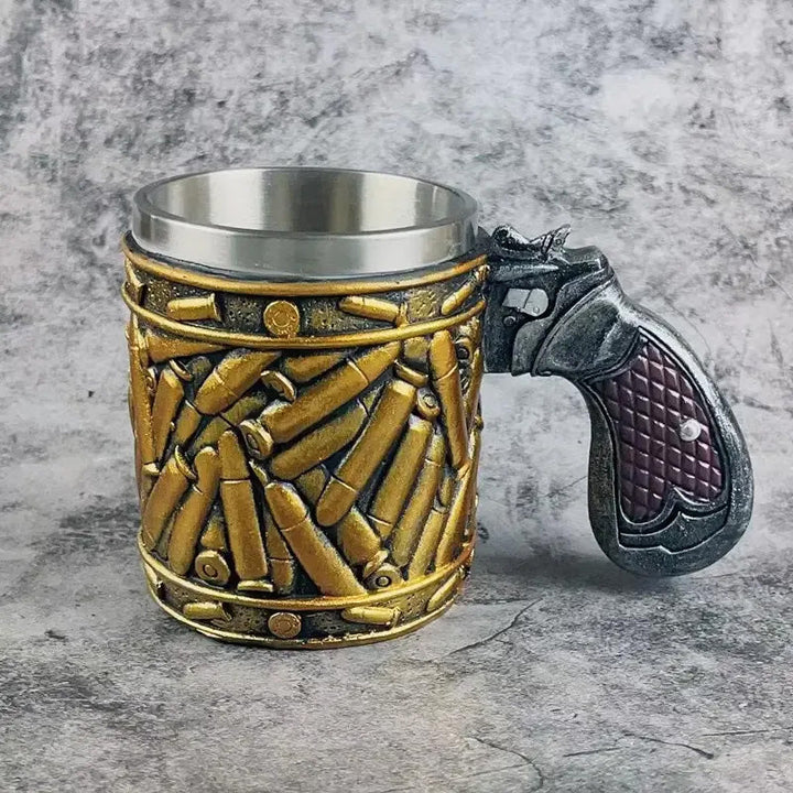 Stainless Steel Bullet Pattern Unique Revolver Beer Mug | Bowlift