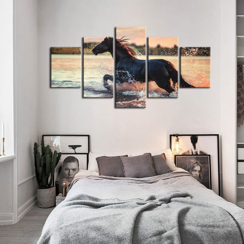 5 Piece Running Horse in Water - Canvas Wall Art Painting | Bowlift